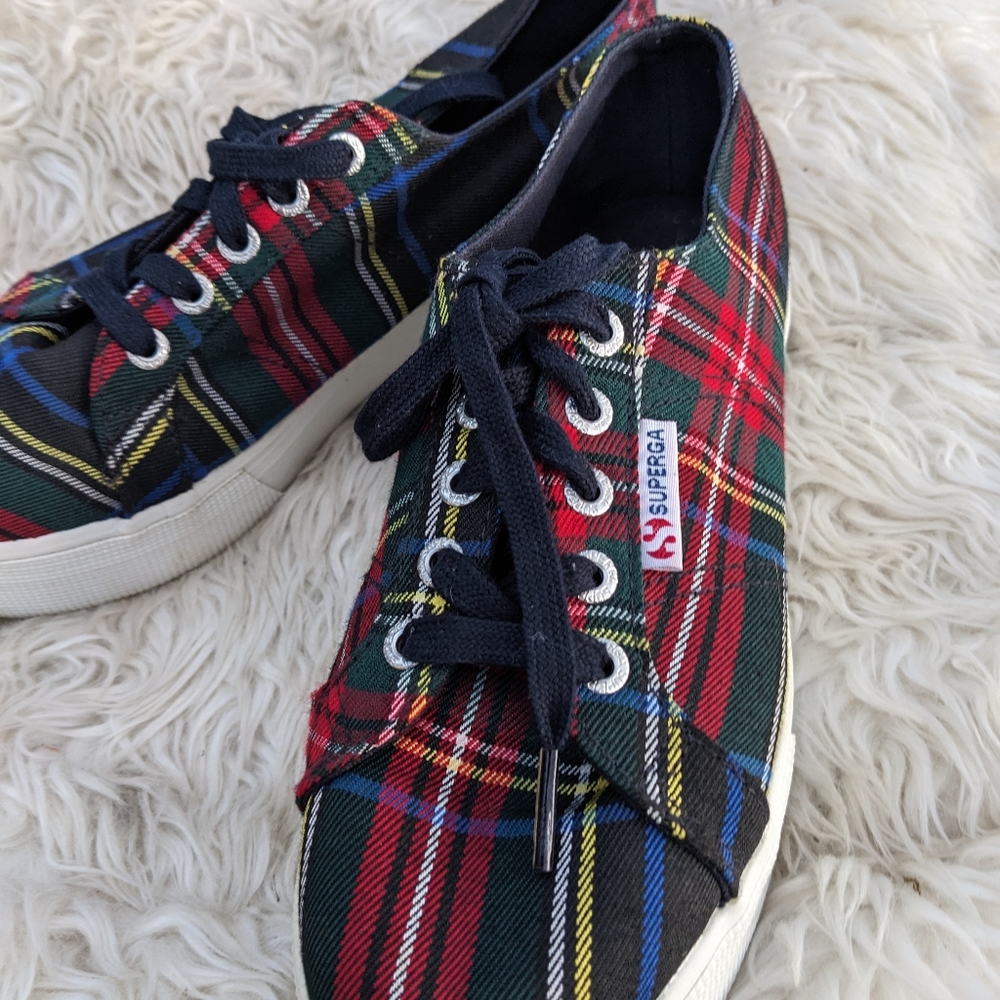 Superga Plaid Tartan Canvas Sneakers in Red, Green, Blue - Picture 5 of 7